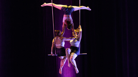 Trois femmes artistes de cirque sur un trapèze