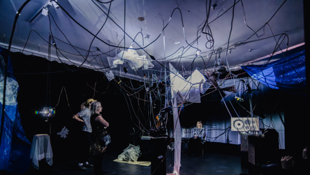 installation artistique numérique dans le noir avec visiteurs