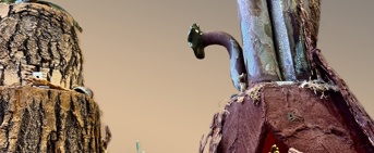 Une oeuvre d'arts visuels avec des éléments végétaux mélangés avec de la plomberie